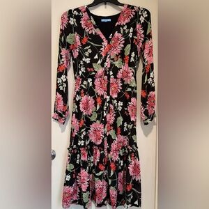 Draper James Black and Pink Floral Long Sleeve Dress